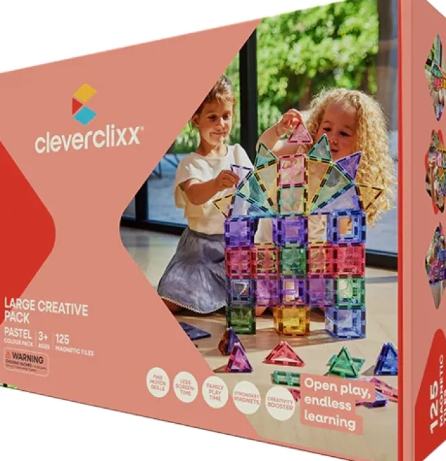 Cleverclixx® Magentbausteine Großer Kreativ-Bausatz Pastell 125 Teile