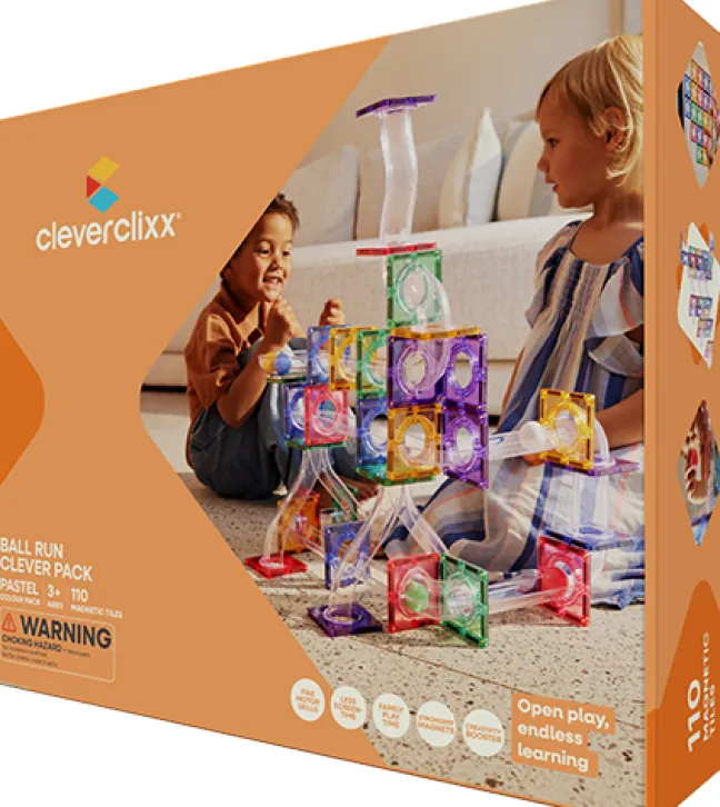 Cleverclixx® Magentbausteine Kugelbahn Bausatz Clever Pastell 110 Teile