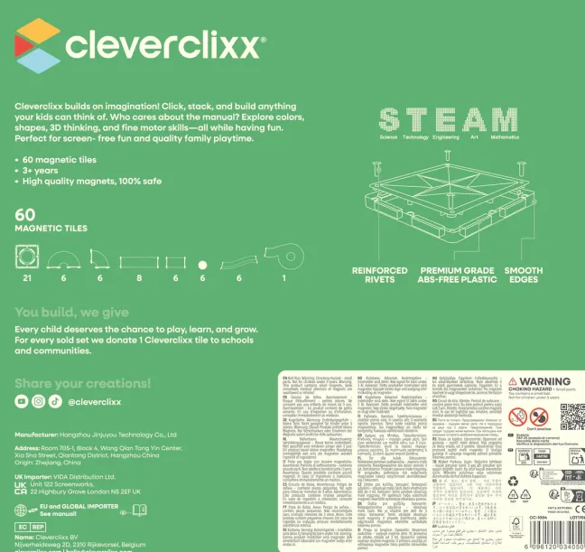 Cleverclixx® Magentbausteine Kugelbahn Kompakt-Bausatz Intense 60 Teile
