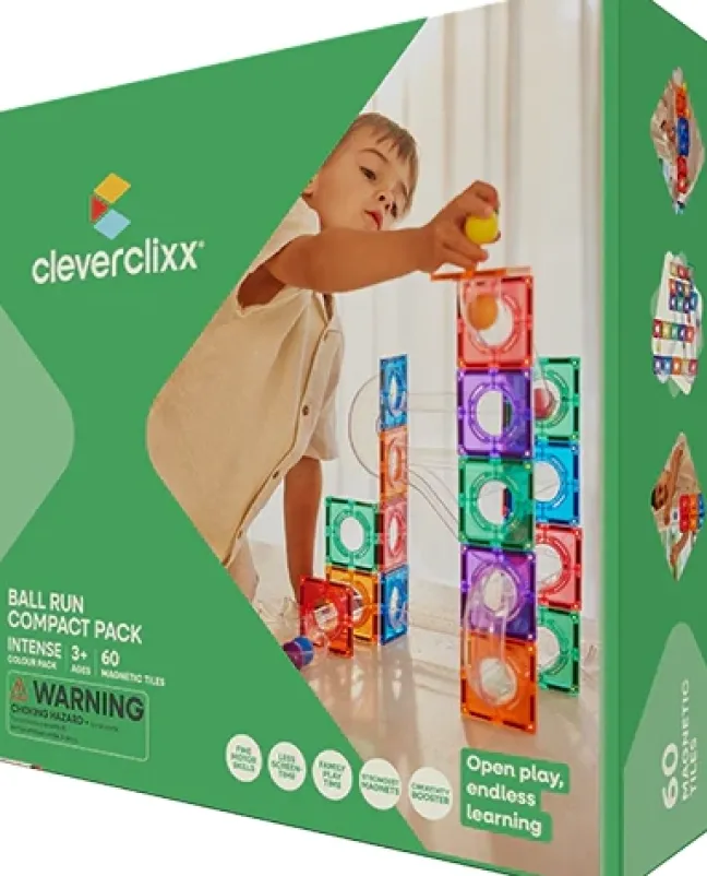 Cleverclixx® Magentbausteine Kugelbahn Kompakt-Bausatz Intense 60 Teile