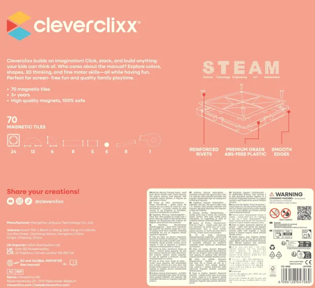 Cleverclixx® Magentbausteine Kugelbahn Kreativ-Bausatz Pastell 70 Teile