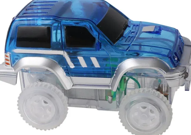 Cleverclixx® Magentbausteine Race Track Car Rennbahnauto blau
