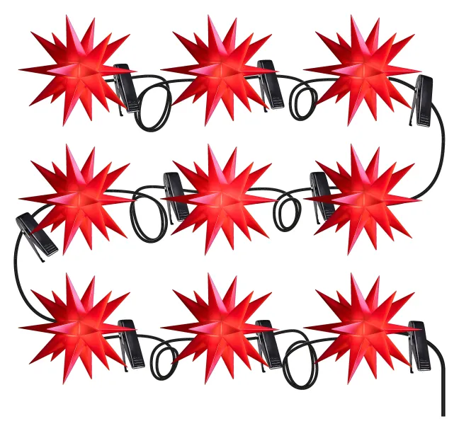 DecoTrend Sterntaler Midi-Sternenkette Ø16cm 9 Sterne Trafo In- und Outdoor rot