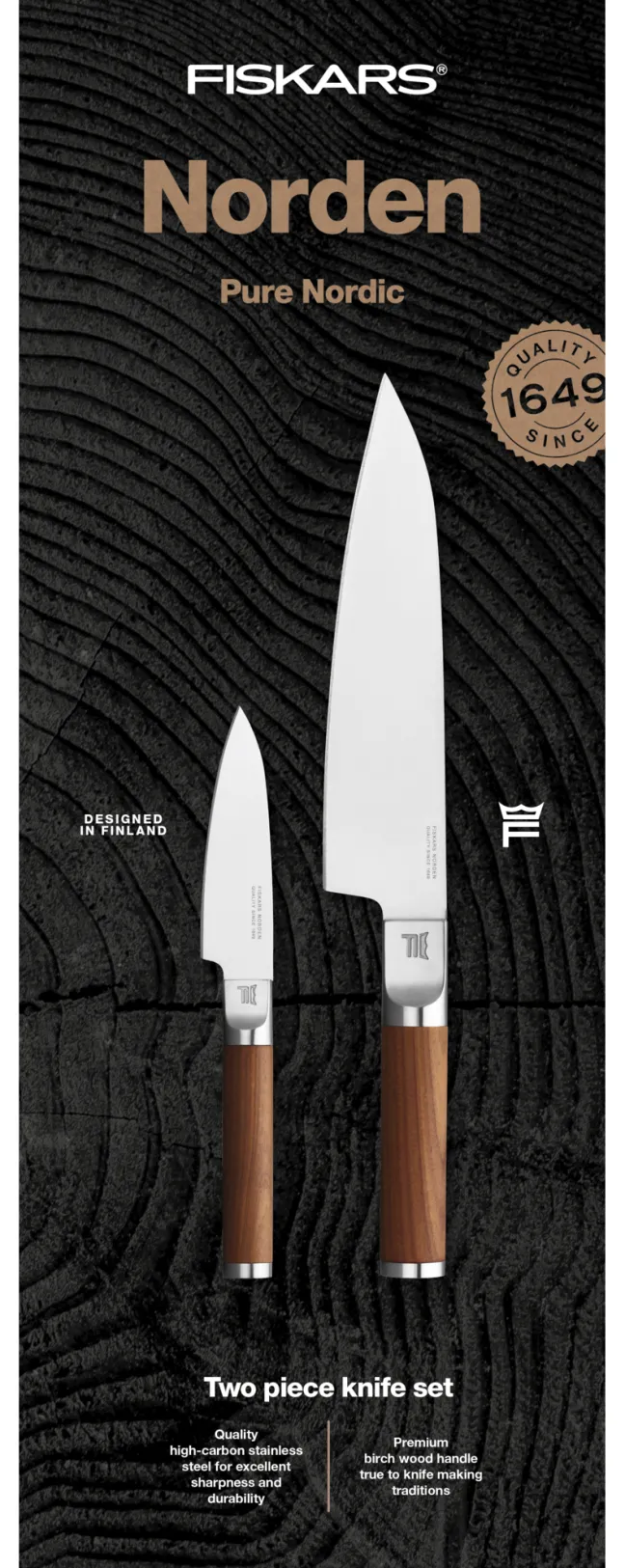 FISKARS Norden Messer Set (Kochmesser groß und Gemüsemesser)