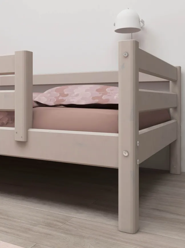 FLEXA Classic Bett 90x200cm mit 3/4 Absturzsicherung grau lasiert