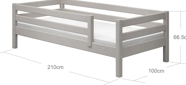 FLEXA Classic Bett 90x200cm mit 3/4 Absturzsicherung grau lasiert