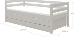 FLEXA Classic Bett 90x200cm mit Ausziehbett und 2 Schubladen grau lasiert