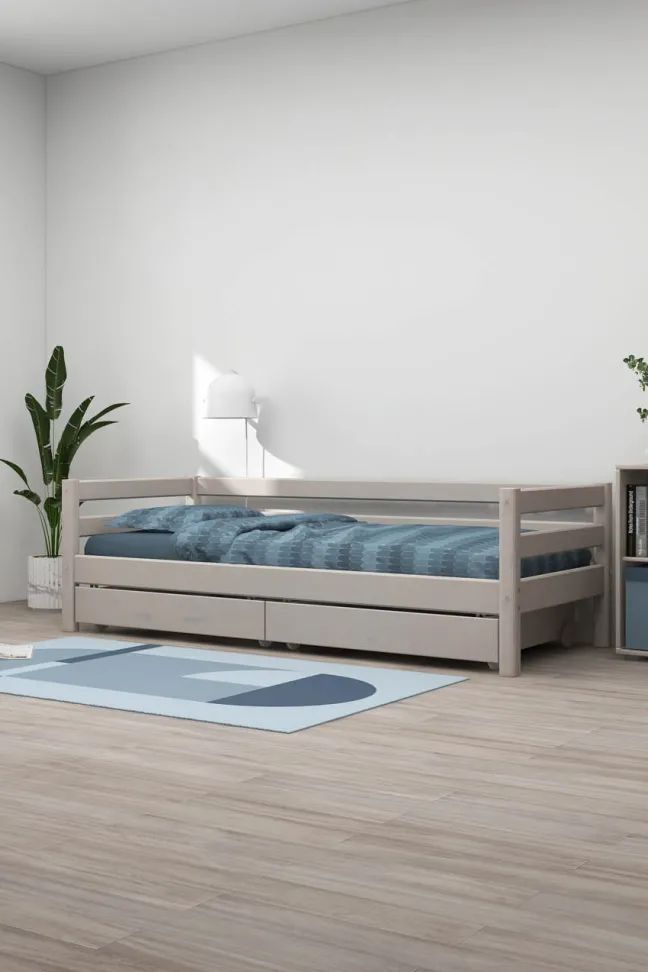 FLEXA Classic Bett 90x200cm mit 2 Schubladen grau lasiert