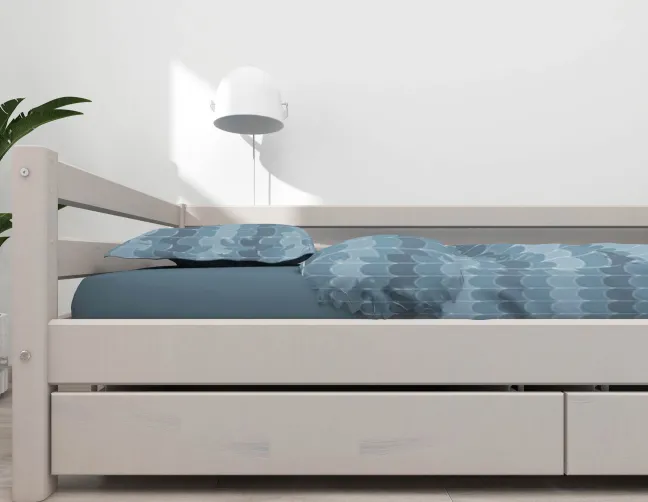 FLEXA Classic Bett 90x200cm mit 2 Schubladen grau lasiert
