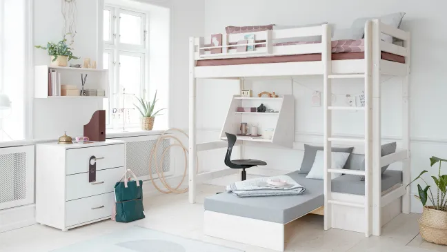 FLEXA Classic Casa Hochbett mit senkrechter Leiter weiß lasiert