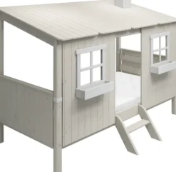 FLEXA Classic Einzelbett mit ganzem Baumhaus Aufsatz und Leiter weiß lasiert/weiß
