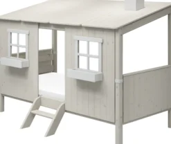 FLEXA Classic Einzelbett mit ganzem Baumhaus Aufsatz und Leiter weiß lasiert/weiß