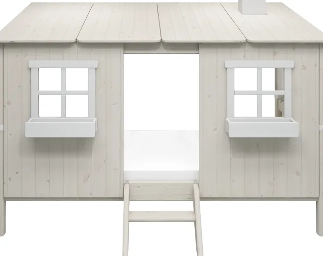 FLEXA Classic Einzelbett mit ganzem Baumhaus Aufsatz und Leiter weiß lasiert/weiß