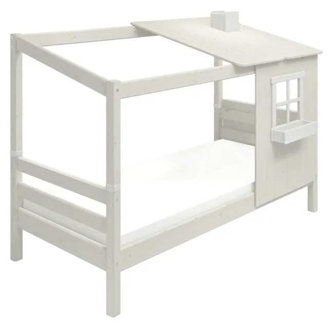 FLEXA Classic Einzelbett mit halbem Baumhaus Aufsatz weiß lasiert/weiß