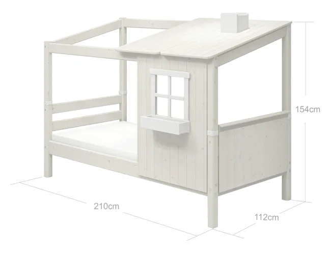FLEXA Classic Einzelbett mit halbem Baumhaus Aufsatz weiß lasiert/weiß