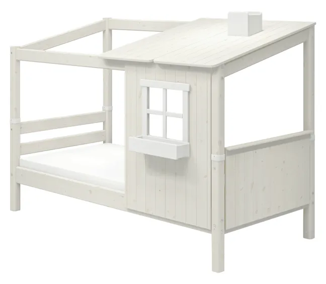 FLEXA Classic Einzelbett mit halbem Baumhaus Aufsatz weiß lasiert/weiß