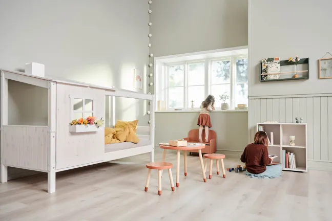FLEXA Classic Einzelbett mit halbem Baumhaus Aufsatz weiß lasiert/weiß
