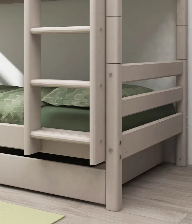 FLEXA Classic Etagenbett mit senk. Leiter und 2 Schubladen grau lasiert