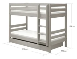 FLEXA Classic Etagenbett mit senk. Leiter und 2 Schubladen grau lasiert