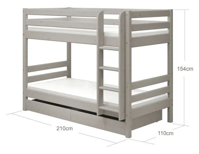 FLEXA Classic Etagenbett mit senk. Leiter und 2 Schubladen grau lasiert