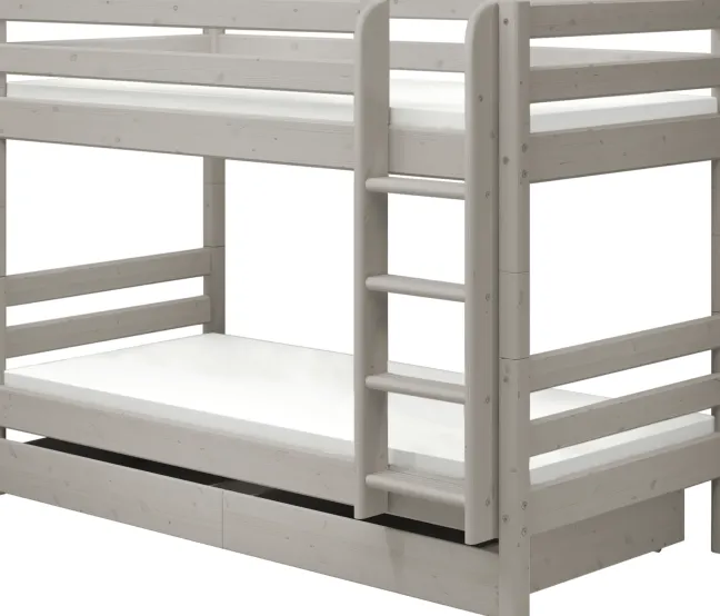 FLEXA Classic Etagenbett mit senk. Leiter und 2 Schubladen grau lasiert