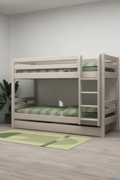 FLEXA Classic Etagenbett mit senk. Leiter und 2 Schubladen grau lasiert