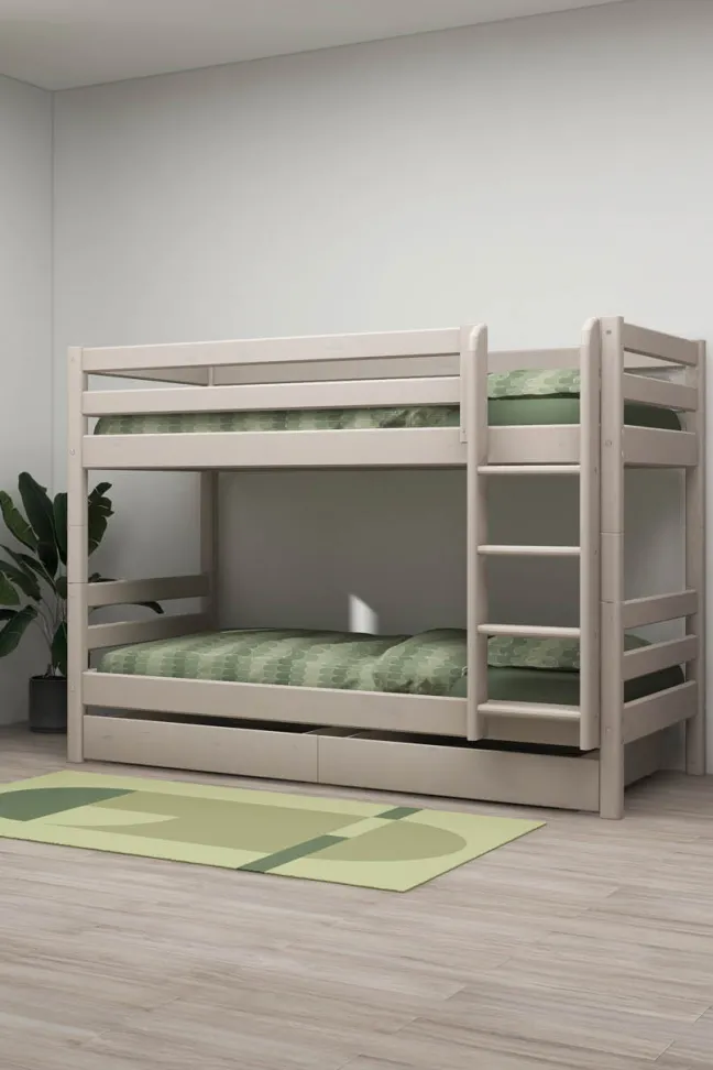 FLEXA Classic Etagenbett mit senk. Leiter und 2 Schubladen grau lasiert