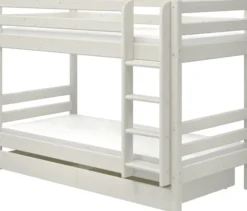 FLEXA Classic Etagenbett mit senk, Leiter und 2 Schubladen weiß lasiert