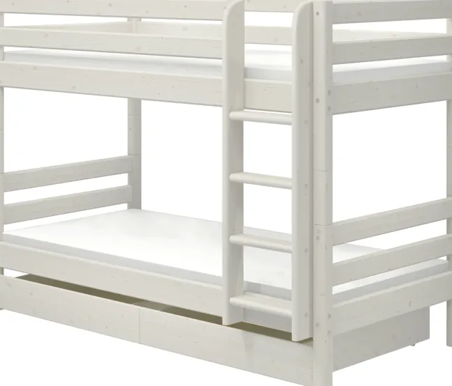 FLEXA Classic Etagenbett mit senk, Leiter und 2 Schubladen weiß lasiert