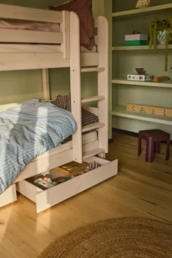 FLEXA Classic Etagenbett mit senk, Leiter und 2 Schubladen weiß lasiert