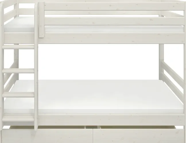 FLEXA Classic Etagenbett mit senk, Leiter und 2 Schubladen weiß lasiert