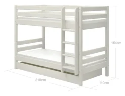 FLEXA Classic Etagenbett mit senk, Leiter und 2 Schubladen weiß lasiert