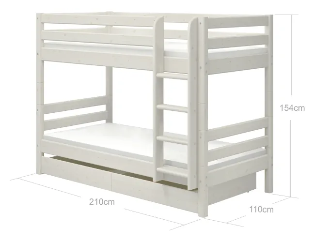 FLEXA Classic Etagenbett mit senk, Leiter und 2 Schubladen weiß lasiert