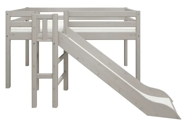 FLEXA Classic Halbhohes Bett mit Plattform und Rutsche grau lasiert