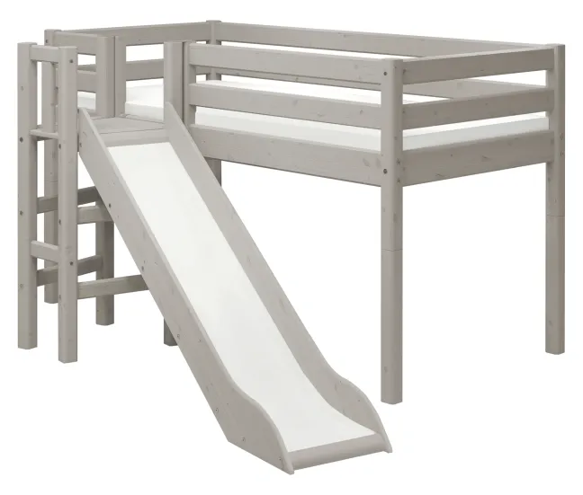 FLEXA Classic Halbhohes Bett mit Plattform und Rutsche grau lasiert