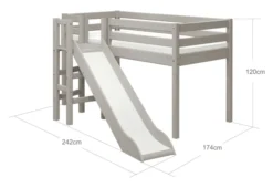 FLEXA Classic Halbhohes Bett mit Plattform und Rutsche grau lasiert