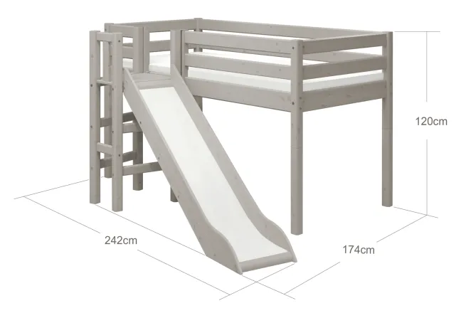 FLEXA Classic Halbhohes Bett mit Plattform und Rutsche grau lasiert