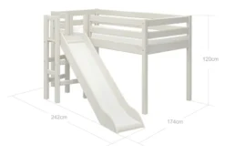 FLEXA Classic Halbhohes Bett mit Plattform und Rutsche weiß lasiert
