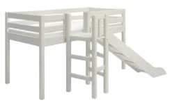FLEXA Classic Halbhohes Bett mit Plattform und Rutsche weiß lasiert