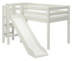 FLEXA Classic Halbhohes Bett mit Plattform und Rutsche weiß lasiert