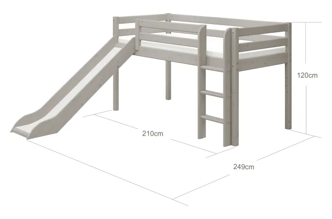 FLEXA Classic Halbhohes Bett mit senk. Leiter und Rutsche grau lasiert