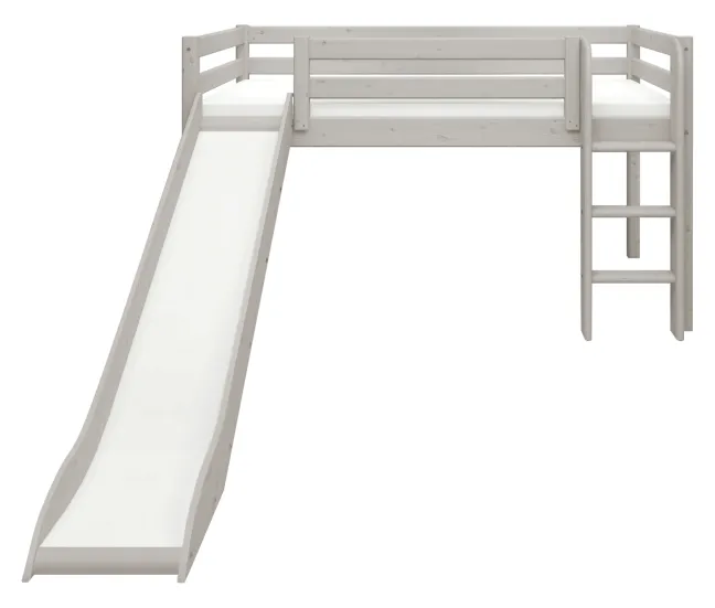 FLEXA Classic Halbhohes Bett mit senk. Leiter und Rutsche grau lasiert