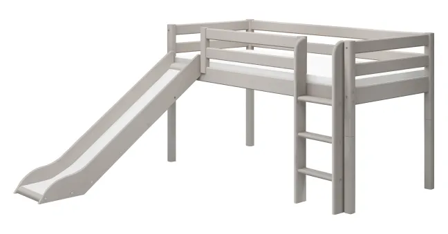 FLEXA Classic Halbhohes Bett mit senk. Leiter und Rutsche grau lasiert