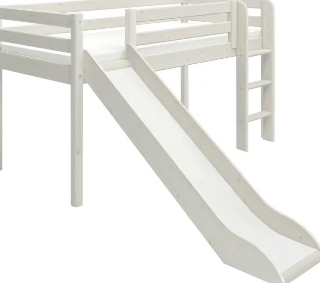 FLEXA Classic Halbhohes Bett mit senk. Leiter und Rutsche weiß lasiert