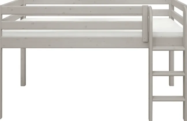 FLEXA Classic Halbhohes Bett mit senkrechter Leiter grau lasiert