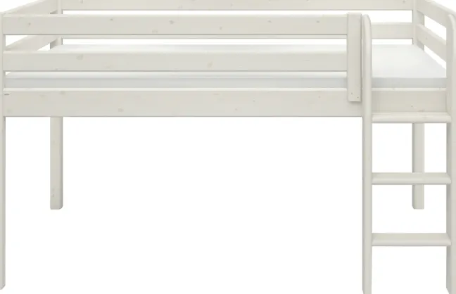 FLEXA Classic Halbhohes Bett mit senkrechter Leiter weiß lasiert