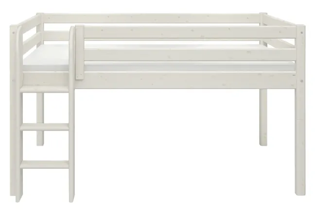 FLEXA Classic Halbhohes Bett mit senkrechter Leiter weiß lasiert