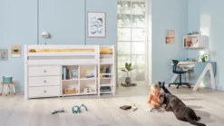 FLEXA Classic Halbhohes Bett mit senkrechter Leiter weiß lasiert