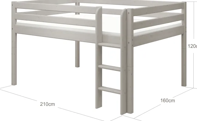 FLEXA Classic Halbhohes Bett 140x200cm mit senk. Leiter grau lasiert