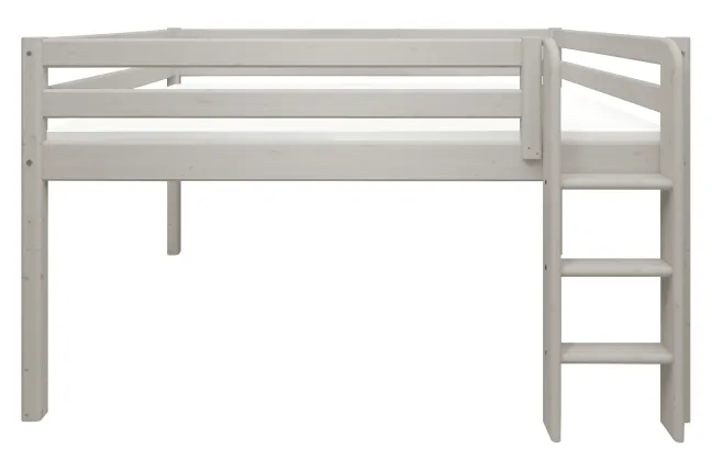 FLEXA Classic Halbhohes Bett 140x200cm mit senk. Leiter grau lasiert